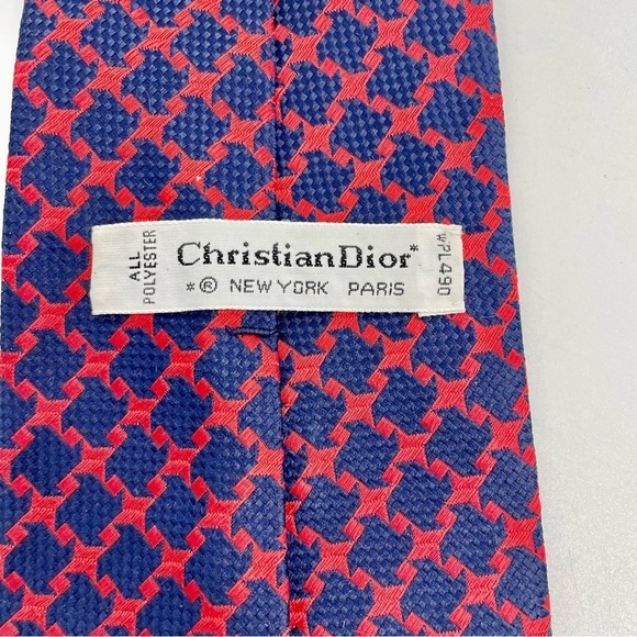 Vintage Christian Dior Navy Blue and Red Knit Power Old Money Quiet Luxury Tie - Picture 3 of 12
